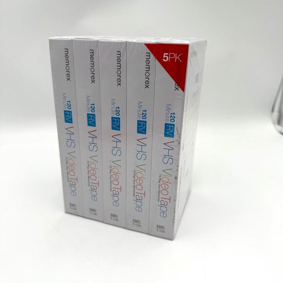 Memorex 120 Minute RV 6-Hour Blank VHS Tapes T-120 PG Pack of 5 NEW Sealed - Picture 1 of 10